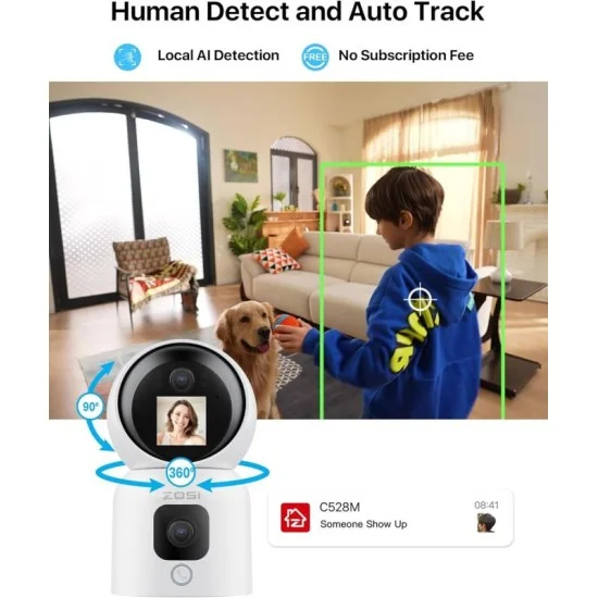 Zosi Indoor Pt Camera With Screen,Dual Lens 3Mp+3Mp - White